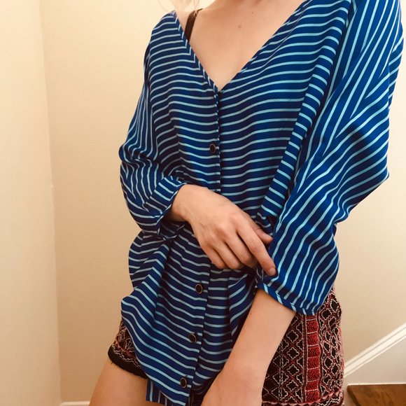 Electric Neon Blue Striped Tunic Dress/Top - Picture 2 of 5